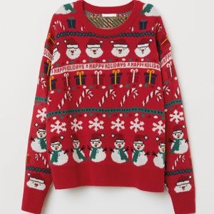 H&M Jacquard-Knit Jumper Holiday Sweater (Size Medium)